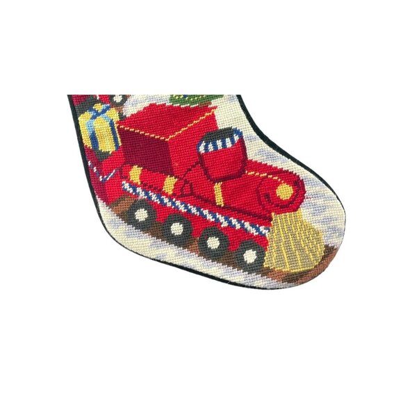 Lands End Needlepoint Christmas Stocking Red Train Monogrammed JON  20" Long - Picture 7 of 7